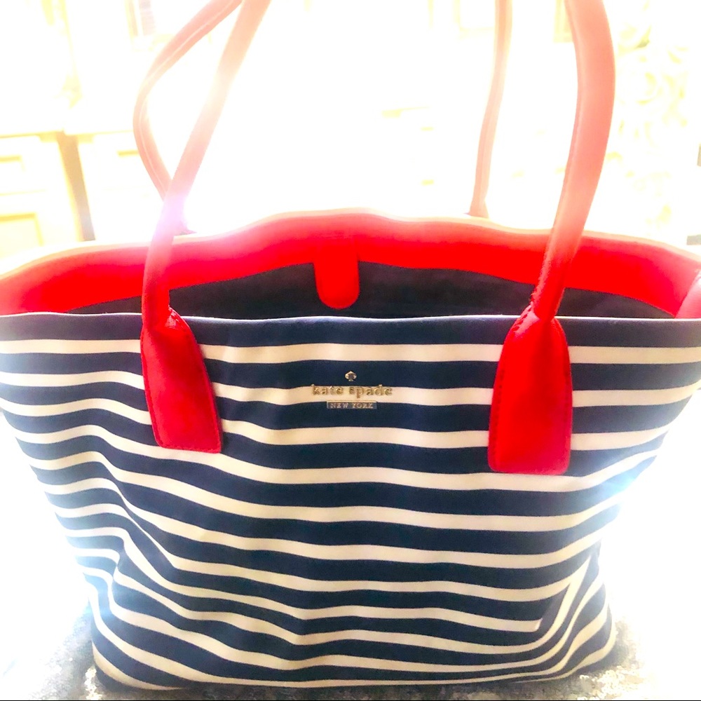 Kate Spade Navy Blue White Red Tote nautical color